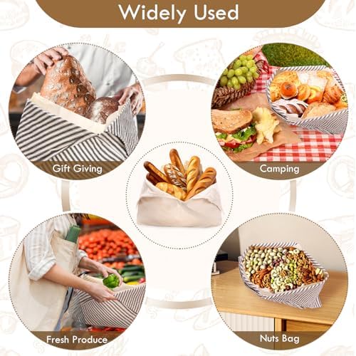 yeload 4 Pack Beeswax Bread Bags, Striped Linen Bento Bags, 14" Cotton Loaf Bag, Reusable Organic Food Storage, Sourdough Bag, Rustic Farmhouse Azuma Bukuro Origami Wrap for Baked Gifts (Black, 4) - Image 7