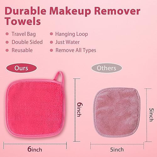 Makeup Remover Cloth, 6" x 6" Make Up Towels Reusable Face Cloth for Washing Face, 12 Pack Makeup Remover Pads Microfiber Face Washcloth with Mesh Bag, Just Water, Grey/Purple/Pink - Image 6