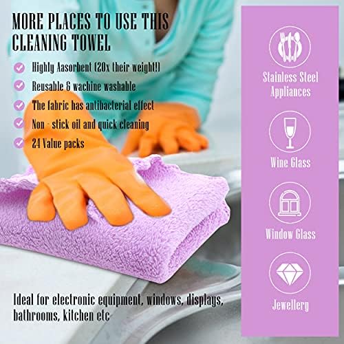 24 Pack Kitchen Dishcloths - Does Not Shed Fluff - Reusable Dish Towels, Dish cloths, Super Absorbent Coral Fleece Cleaning Cloths, Nonstick Oil Washable Fast Drying, 16 x 19 Inch (Multicolor) - Image 7