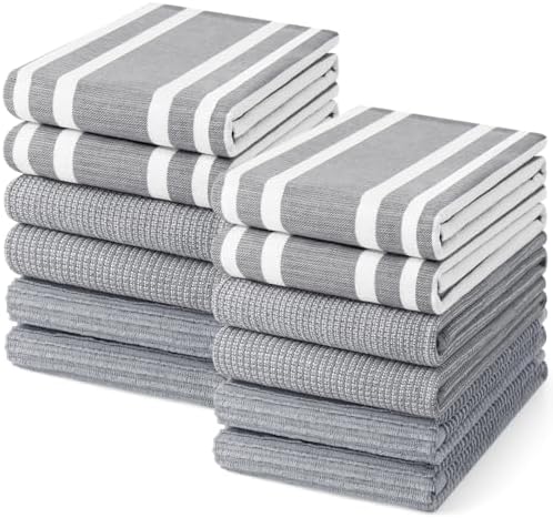 Homaxy Cotton 380 GSM Premium Kitchen Towels, 18"x 28", 12 Pack, Grey by Homaxy