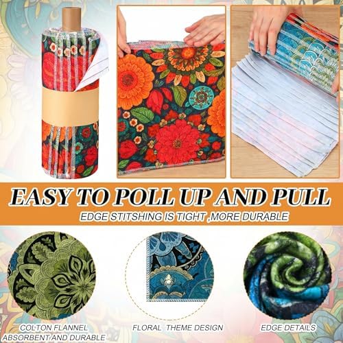 Redbaker 60 Pcs 18 Pcs Reusable Paper Towel for Kitchen,Boho Floral Style - Image 4