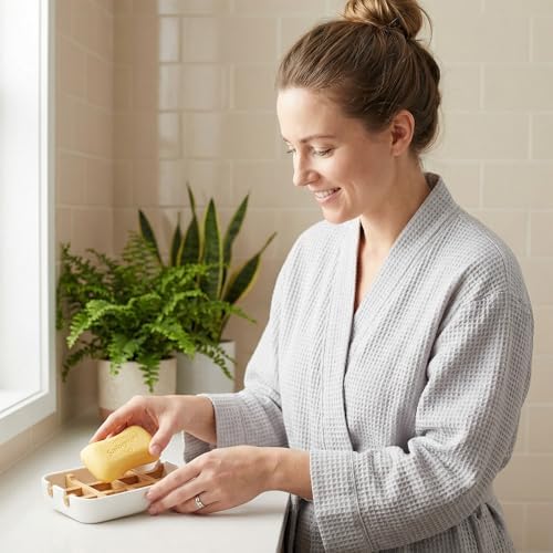 Bamboo Wooden Soap Dishes for Shower, White - Image 2