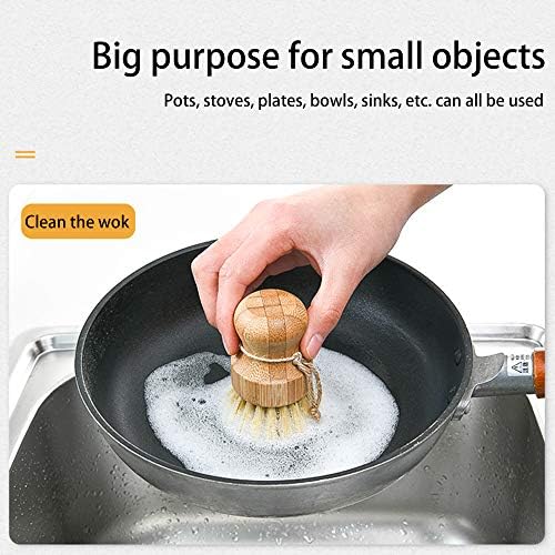 Natural Sisal Dish Washing Brush Bamboo Round Scrub Brush Pots Pans Vegetables Household Cleaning Brush… (Palm) - Image 5