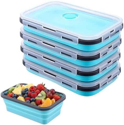 4 Pack 40oz Collapsible Food Storage Containers Marinating Container with Lid Foldable Silicone Kitchen Bowls Microwave Freezer Dishwasher Safe, Blue by Unknown