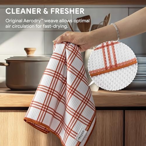 RECYCO Waffle Kitchen Towel Set of 2 - Quick Dry Microfiber Sustainable Dish Towels - Ultra Absorbent Reusable Cleaning Tea Towels - Lightweight Hand Towels,16”x 28”, Farmhouse Plaid - Image 4