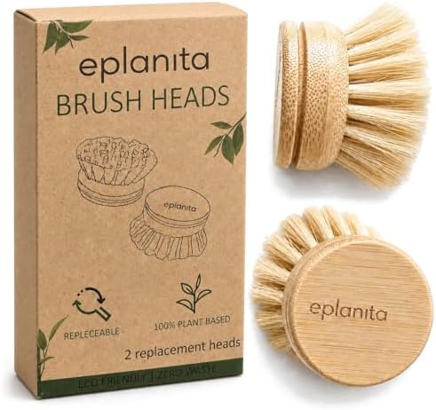 eplanita Replacement Brush Heads (Pack of 2) for Bamboo Dish Brush, Sisal Bristle Refills, Agave Cactus Fibres, Kitchen Eco Scrubber, Plastic Free Washing Up, Zero Waste Cleaning by eplanita