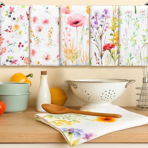 6 Pack Reusable Kitchen Cloths Cotton Towels, Wildflowers - Image 2