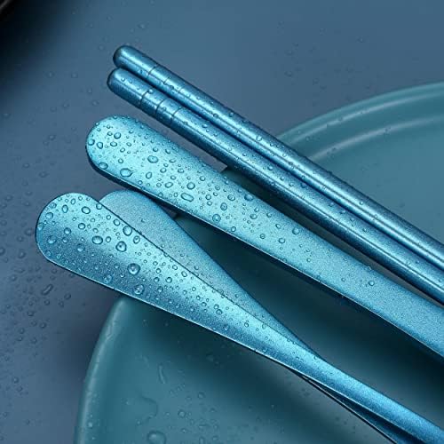 Portable Stainless Steel Flatware Set, Travel Camping Cutlery Set, Portable Utensil Travel Silverware Dinnerware Set with a Waterproof Case (Light Blue) - Image 4