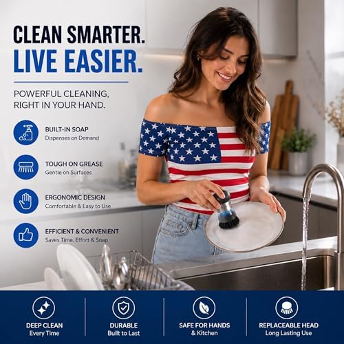 Soap Dispensing Palm Brush 2 Pack, Dish Scrubber with Built in Soap Dispenser, Stainless Steel Body, Replaceable Brush Head, Non Scratch Nylon Bristles for Dishes, Pots, Pans, Nonstick Cookware - Image 6