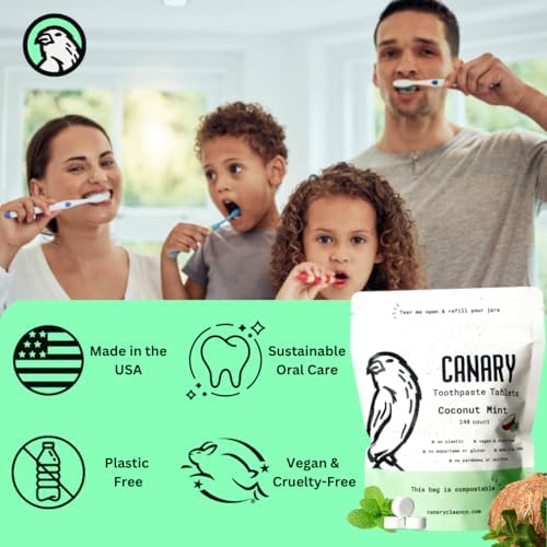 Canary Nano Hydroxyapatite Toothpaste Tablets Coconut Mint - Remineralizing, Fluoride Free, All Natural Tabs with Xylitol - Great for Travel, Plastic Free - 240 Count - Image 3