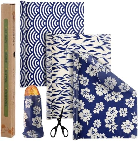 3 Rolls 13 x 40 Inches Japanese Style Beeswax Wraps by Moukeren