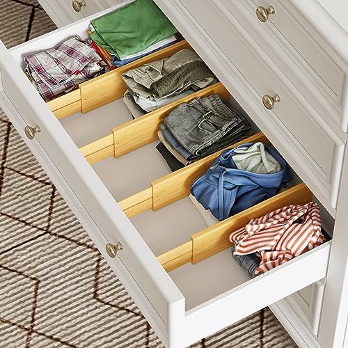 BAMEOS Bamboo Expandable Drawer Dividers – Fits 16.65"–22" Drawers, 4" Extra Deep Walls, Set of 4 | Maximum-Height Spring-Loaded Organizer for Deep Kitchen, Bathroom & Dresser Drawers - Image 5