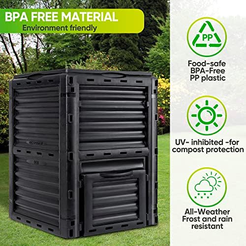 SUPER DEAL 80 Gallon Compost Bin, Outdoor 300 L Garden Composter, Large Capacity BPA Free Material for Fast Creation of Fertile Soil, Easy to Assemble, Black (Black, 80 Gallon) - Image 6