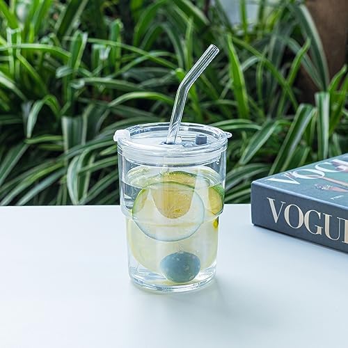 BLUEPOLAR 13oz/400ml Tumbler Water Glass, Cups with Straw and Lid Sealed Carry on for Coffee, Iced Tea, Thick Wall Insulated Glass Cup(white) - Image 2