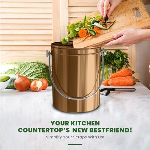 Utopia Kitchen Countertop Compost Bin 1.3 Gallon, Stainless Steel, Bronze - Image 6
