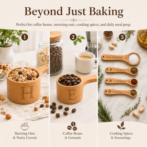 House Warming Gift New Home, Wooden Measuring Cups and Spoons Set, Housewarming Basket for Homeowners Couple Women, Closing Gifts for Home Buyers, First Apartment Kitchen Gadgets for Cooking & Baking - Image 7