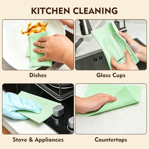 YEEHAW Swedish Dishcloths for Kitchen 10 Pack, Green Cellulose Sponge Cloths, No Odor Resuable Cleaning Cloths, Super Absorbent Dish Cloth for Kitchen, Bathroom, Glass Surface, Furniture 7"×6" - Image 4