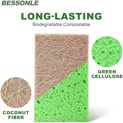 10 Pack Biodegradable Natural Sponges Kitchen - Compostable Cellulose and Coconut Walnut Scrubber Sponge - Eco Friendly Sponges for Dishes - Image 2