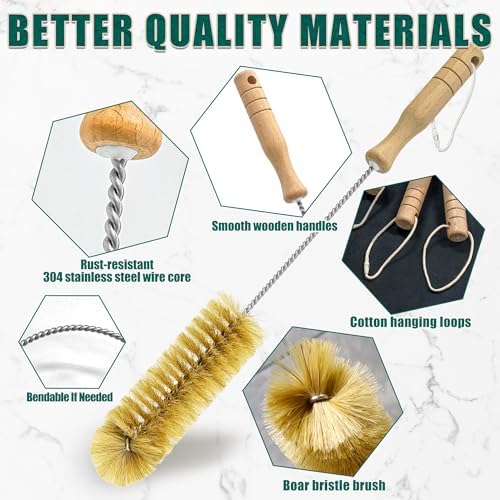 Boar Bristle Bottle Brush Set (4 Pack) - Straw & Water Bottle Cleaner - Image 3