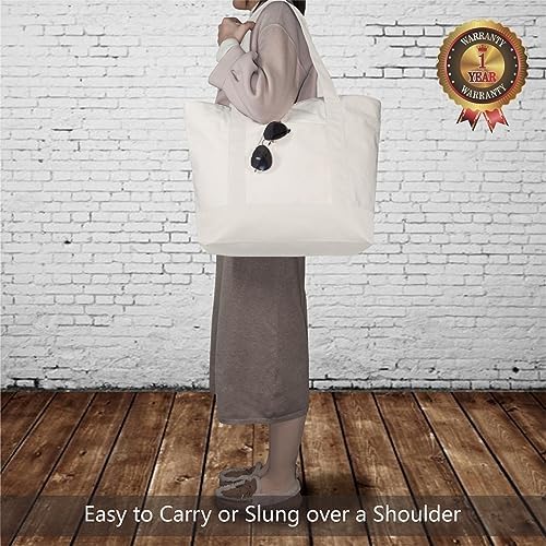 TOPDesign 3-Pack Canvas Tote Bags with an External Pocket, Reusable Grocery Shopping Bags, Top Zipper Closure, Daily Essentials (Natural) - Image 2