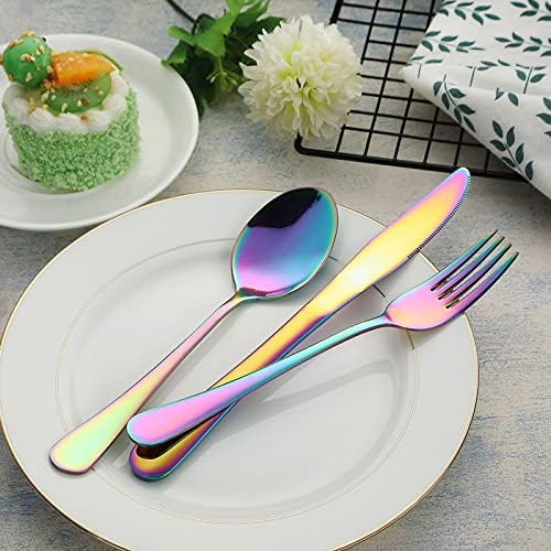 VANDBAO Camping Utensils Set, Portable Travel Utensils with Case for Fixing Tableware, Reusable Stainless Steel Stable Cutlery Set, Lunch Picnic Flatware Silverware (Rainbow Set) - Image 4