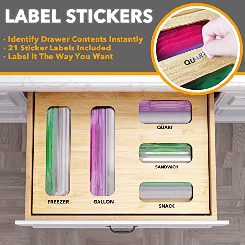 SpaceAid Bag Storage Organizer for Kitchen Drawer, Bamboo Organizer, Compatible with Gallon, Quart, Sandwich and Snack Variety Size Bag (1 Box 5 Slots) - Image 4