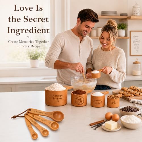 Wedding Gifts for Couple, Mr ＆ Mrs Wooden Measuring Cups and Spoons Set, Engagement Gift for Newly Engaged, Bridal Shower and Bachelorette Gifts for Bride, Kitchen Gadgets for Cooking & Baking - Image 2