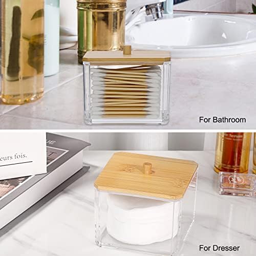 Hipiwe Acrylic Q-Tip Holder Dispenser with Lid Clear Bathroom Canisters - Image 2