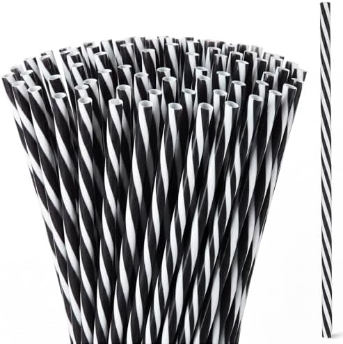 Honeydak 50 Pcs Reusable Plastic Straws Bulk,Black and White Stripe by Honeydak