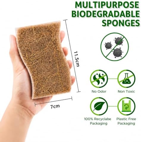 Kitchen Sponge, Plant-Based, Natural Coconut Fiber, 12 Pack - Image 5