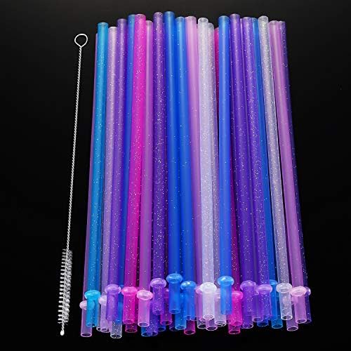 50 Pcs Reusable Glitter Straws 9 in 6 Colors Clear Plastic Drinking Straw - Image 2
