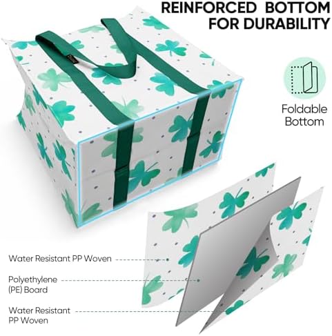 BALEINE 4 PK Grocery Bags Reusable Shopping Bags with Reinforced Bottom, Heavy Duty Foldable Tote Bags (Clover) - Image 5