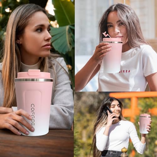 SPLMIFA Travel Coffee Mug Leak-Proof, Reusable Coffee Cups with Lids, Stainless Steel Vacuum Insulated Coffee Tumblers, Thermal Insulation Cup for Men and Women Hot & Cold Drinks(2nd-Pink White, 12OZ) - Image 6