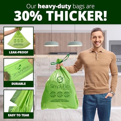 Simply Bio 13 Gallon Compostable Organic Bags Liners Drawstring, Heavy Duty Extra Thick 1 Mil, 49.21 Liter, 30 Bags, Tall Kitchen Food Scrap Waste Bag, ASTM D6400, US BPI and OK Compost Home Certified - Image 4