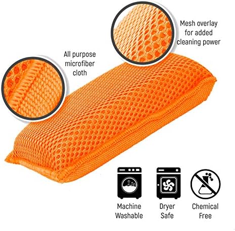 Commercial Miracle Microfiber Kitchen Sponge by Scrub-It - Large - Non-Scratch Heavy Duty Dishwashing Cleaning sponges- Machine Washable- (Orange, 6 Pack) - Image 6