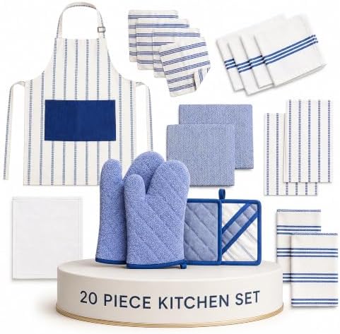 20Pc Kitchen Towels and Dishcloths Sets, Kitchen Essentials For Home- Blue by SaltEarth