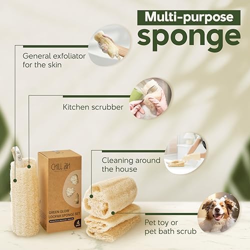 Chill Ah Green Glow Loofah Sponge Set – 100% Plant-Based, Dye-Free, Biodegradable, Scratch-Free, Handcrafted in Vietnam (2-Pack) - Image 5