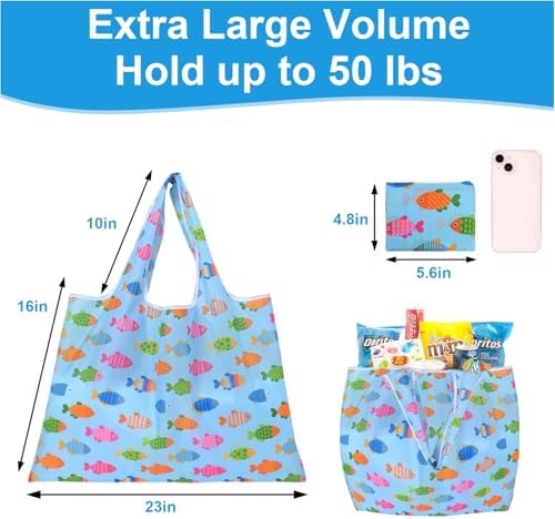 ZooviHyvi Extra Large 50lbs Foldable Reusable Shopping Bags kitchen reusable grocery bags Washable Polyester Bags in Pocket - Image 3