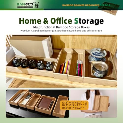 BAMOTTO CRAFTBAMBOO Stackable Bamboo Drawer Organizer Set of 5 for Kitchen - Image 5