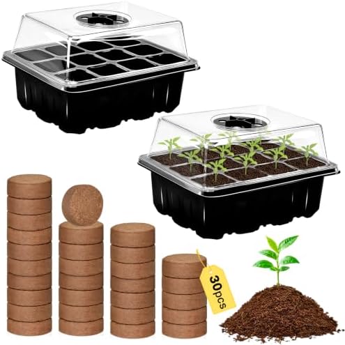 ZeeDix 2 Set Seed Starter Tray Kits with 30 Pack Coco Coir Pellets by ZeeDix