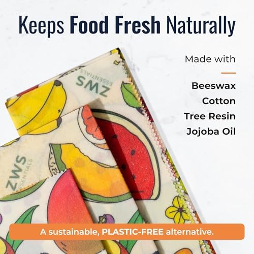Beeswax Wraps, Reusable Cotton Food Storage Set for Kitchen, Lunch, Bread, Snacks, Bowls. Eco-Friendly Plastic-Free Alternative. 3-Pack Assorted - Fruits by Zero Waste Store - Image 2