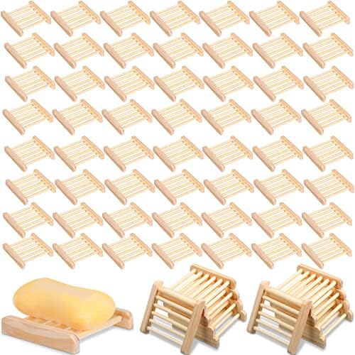 Amyhill 100 Pcs Bamboo Soap Dish Bulk Soap Holder Draining,Wooden Color by Amyhill
