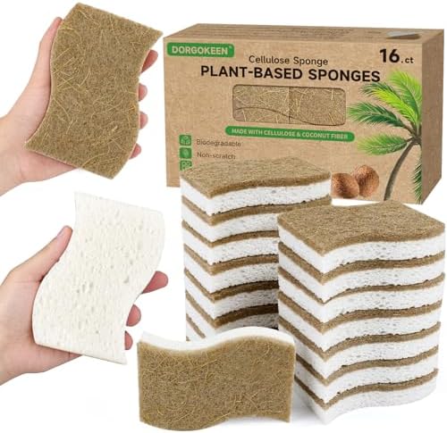 16 Pack Biodegradable Kitchen Dish Sponges, Natural Plant-Based Coconut Fiber and Compostable Cellulose Sponge, Non-Scratch Heavy Duty Sponges for Non-Stick Cookware, Kitchen Household Cleaning by Unknown