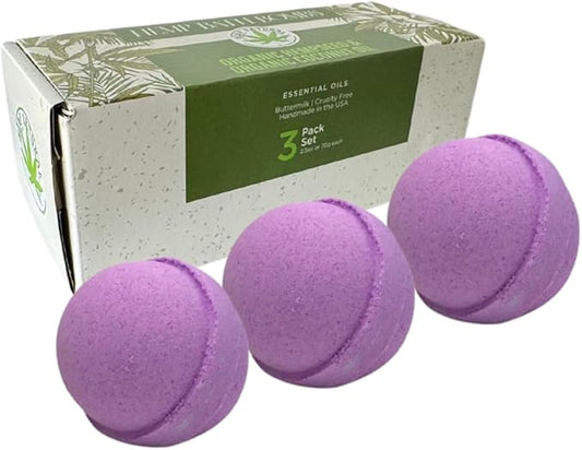 Organic Bath Bombs with Essential Oils, 3 Pack, Handmade in USA (Relax - Lavender)
