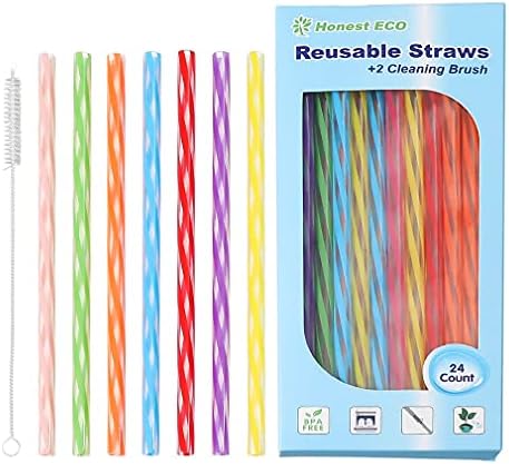Honest ECO Reusable Stirrer Straws with Cleaner Brush Short Assorted color Plastic Pipes fit for Milk & Juice & Coffee & Smoothies & Cocktail & Kids Straws Kit (24Count-7.5in) by Honest+ECO