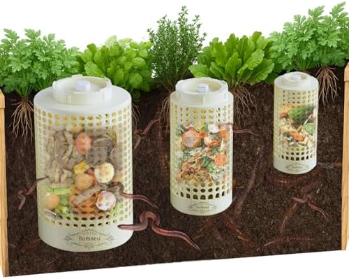 Underground Worm Farm, Garden Mini vermicomposting bin for use in Outdoor Gardening from Kitchen Food Waste, with Holes and lid11.81IN+10.23IN+8.38IN（3PC） by Bumaeu