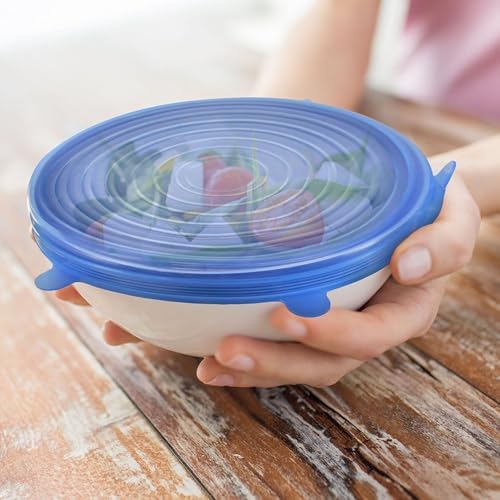 Silicone Stretch Seal Cover, 12 Pcs 6 Size Blue Elastic Silicone Seal Lids for Keeping Food Fresh in Refrigerator and Microwave Oven (blue) - Image 5