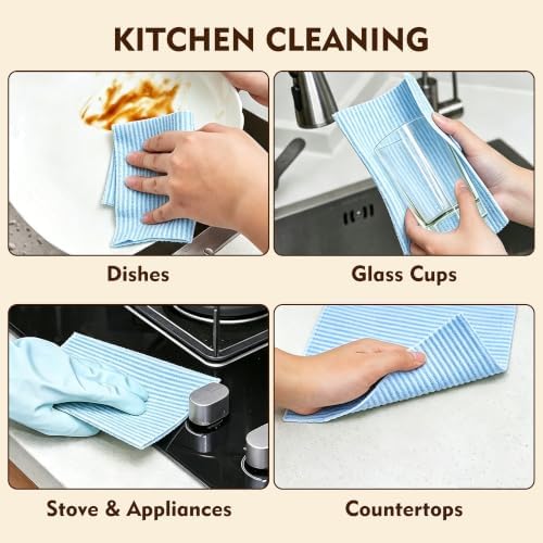 YEEHAW Swedish Dishcloths for Kitchen 10 Pack, Blue Cellulose Sponge Cloths, No Odor Resuable Cleaning Cloths, Super Absorbent Dish Cloth for Kitchen, Bathroom, Glass Surface, Furniture 7"×6" - Image 4