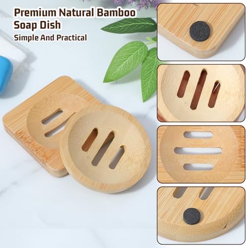 Ymapinc 2-Pack Bamboo Soap Holder, Round+Square for Home Shower Bathroom - Image 3