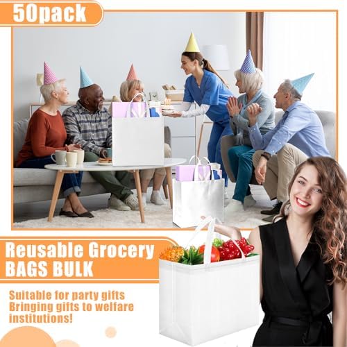 Windyun Reusable Grocery Bags Non Woven with Handles - Image 3